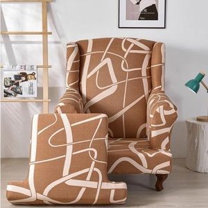 2-Piece Armchair Cover Furniture Protector Wingback Chair Slipcover Spandex.
